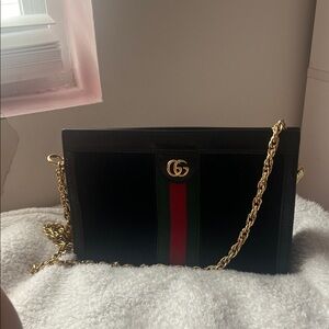 Gucci Black Crossbody Bag with Red and Green Stripe